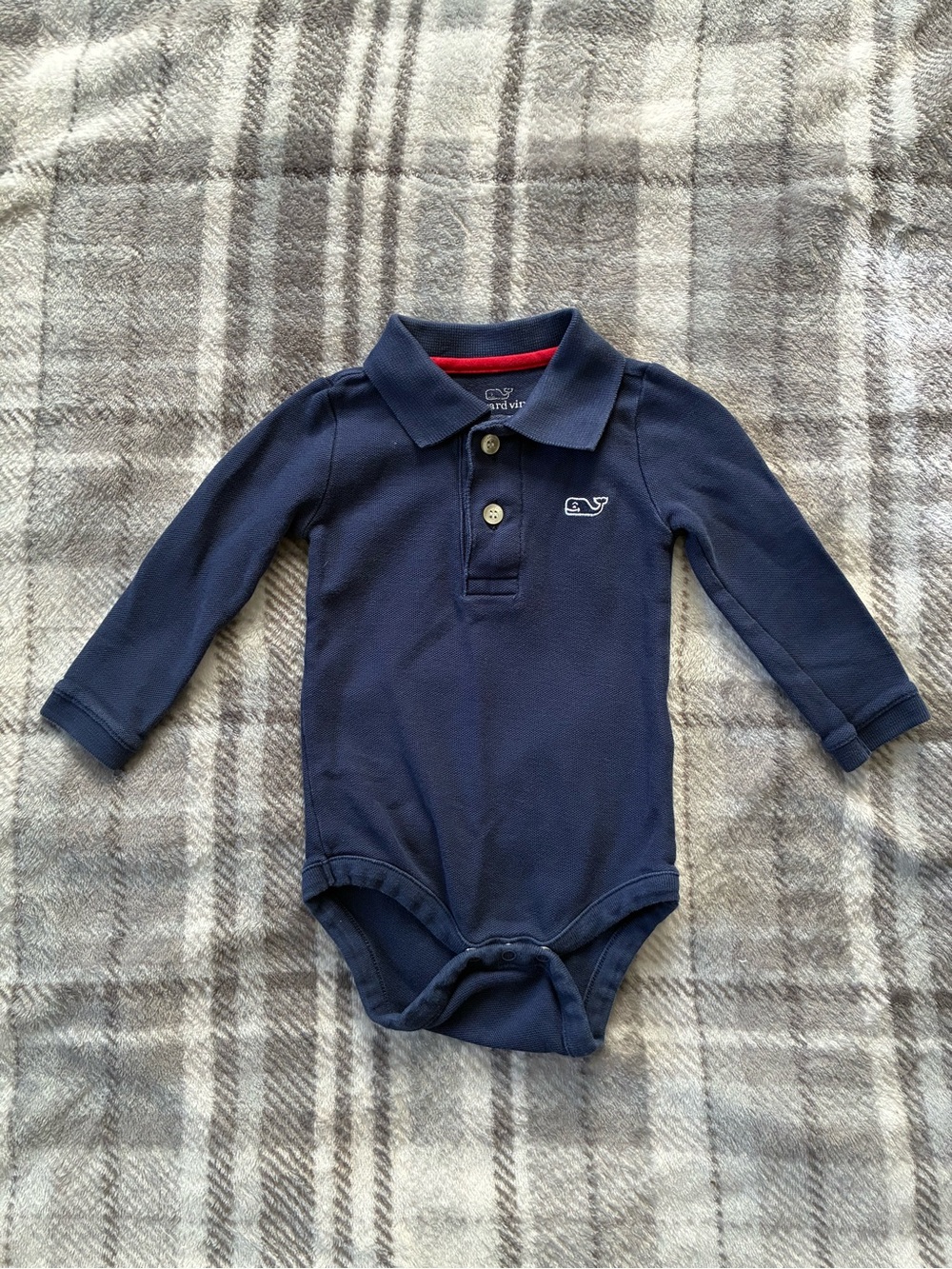 Vineyard Vines Navy Polo Bodysuit with Red Trim